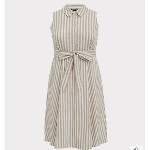 Torrid TAUPE & WHITE STRIPE POPLIN SHIRT DRESS, 2X